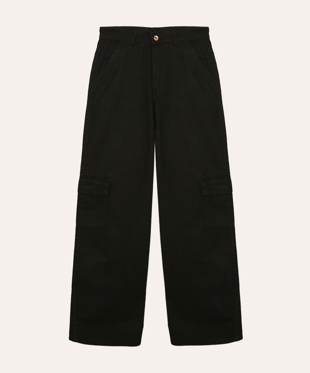 calça wide leg cargo de sarja juvenil  preto