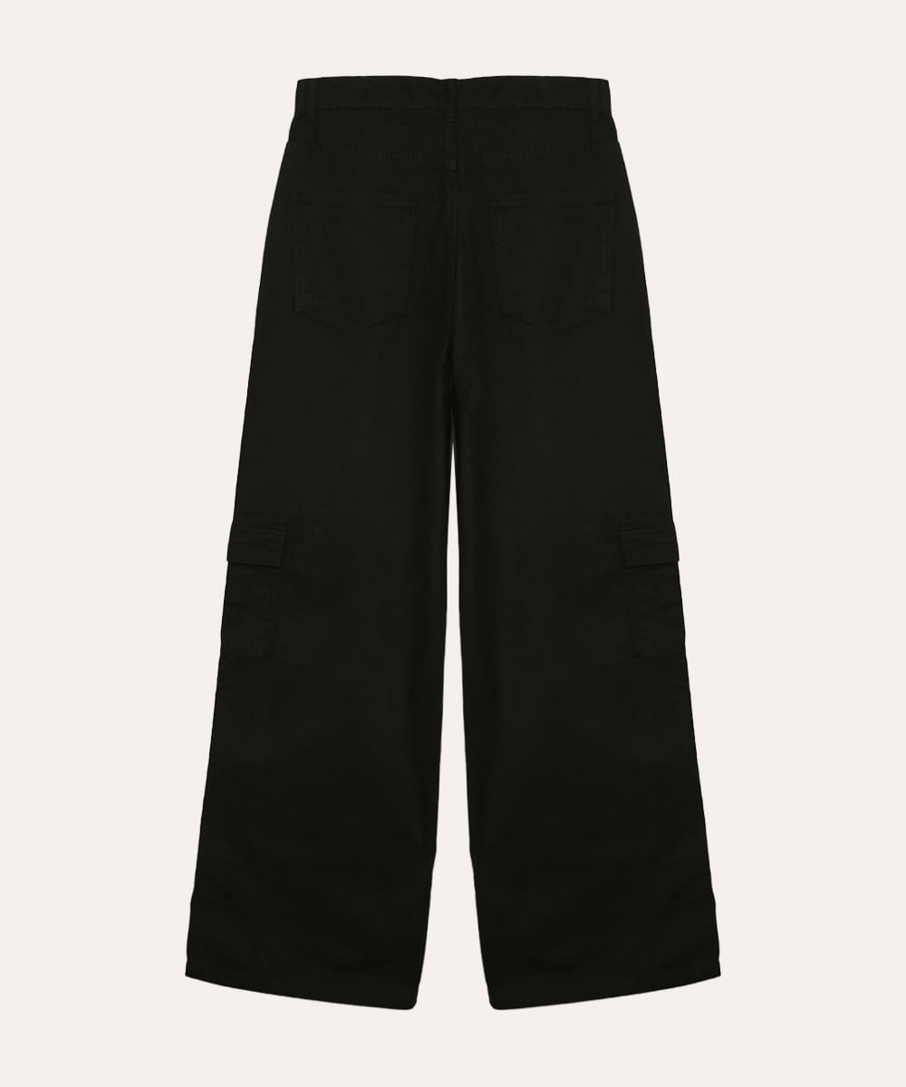 calça wide leg cargo de sarja juvenil  preto