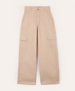 calça wide leg cargo de sarja juvenil  kaki