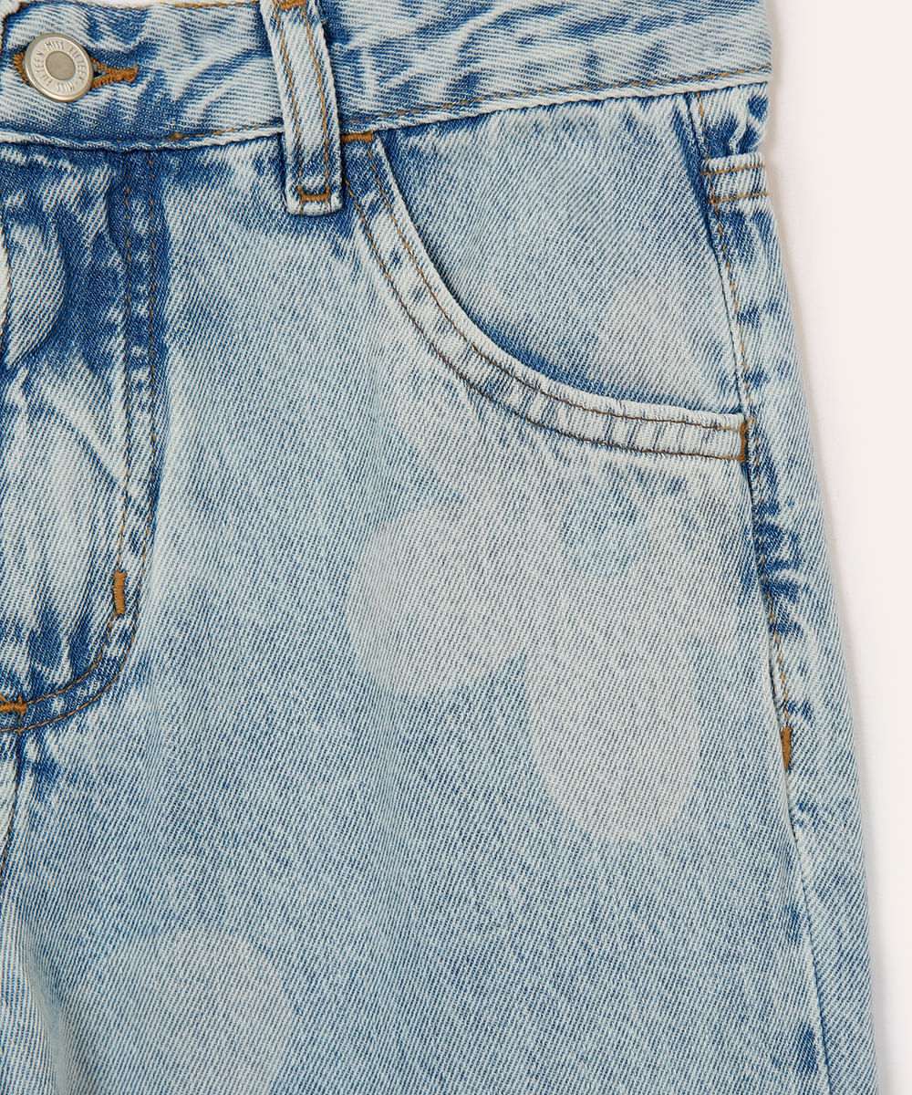 calça jeans wide leg juvenil floral azul
