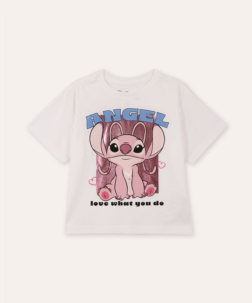 camiseta de algodão infantil angel holográfica off white