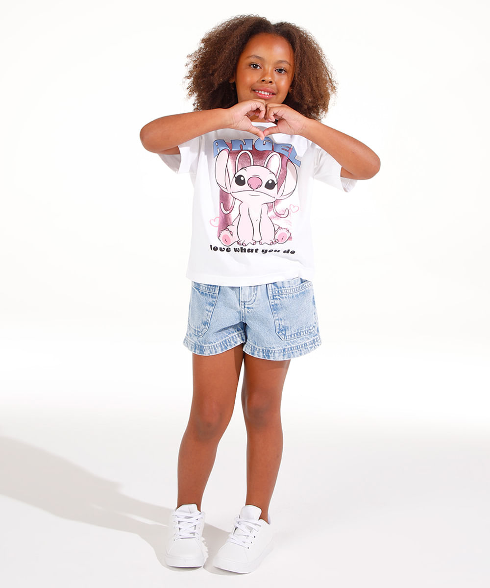 camiseta de algodão infantil angel holográfica off white