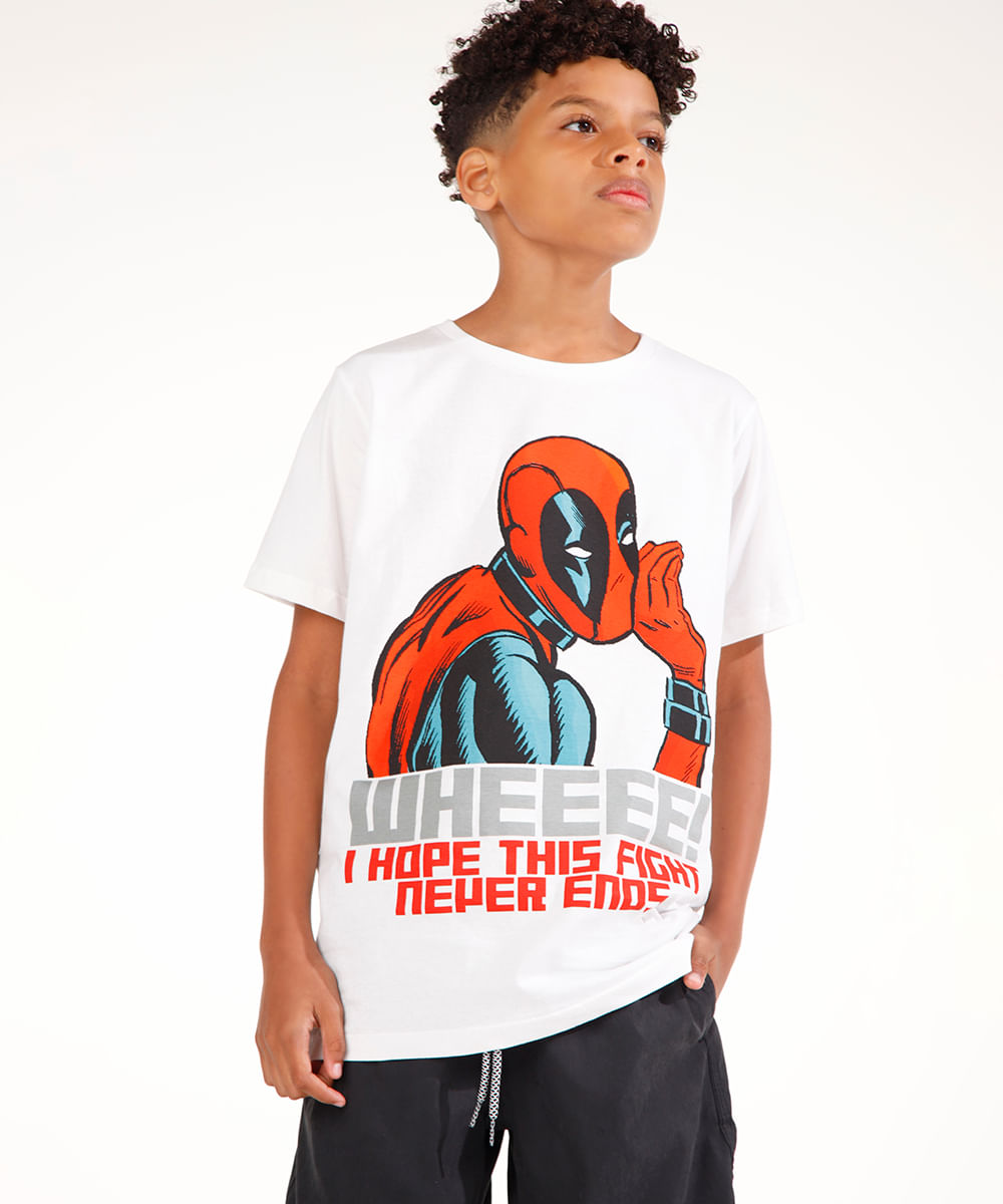 camiseta de algodão juvenil deadpool branco