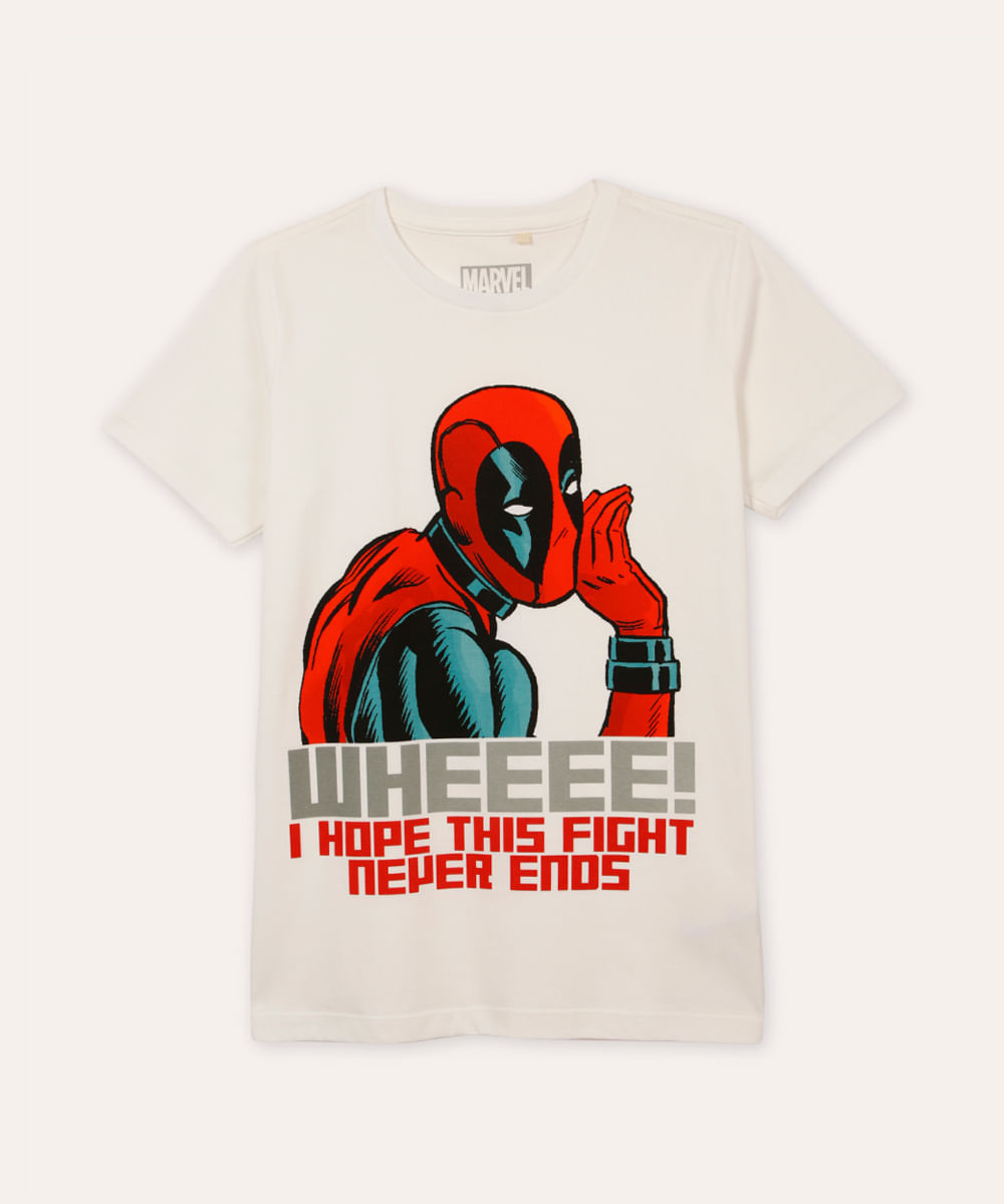 camiseta de algodão juvenil deadpool branco