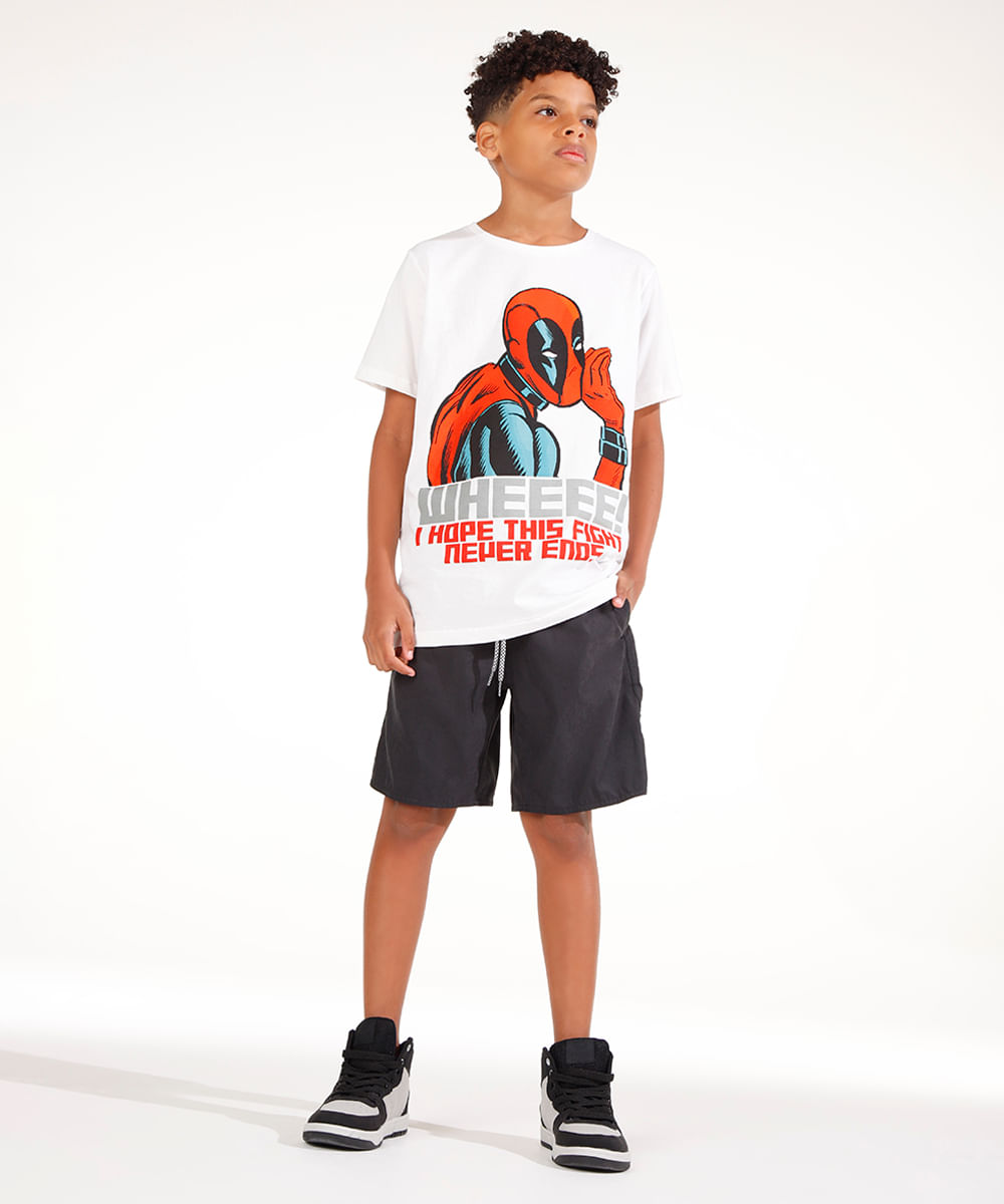 camiseta de algodão juvenil deadpool branco
