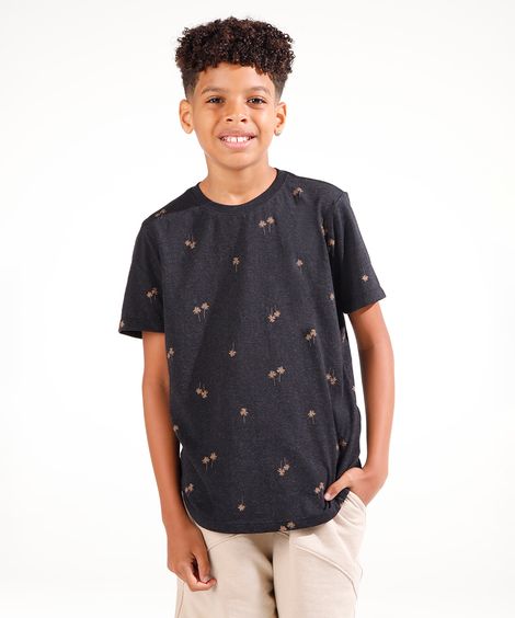 camiseta de algodão juvenil coqueiros manga curta preto