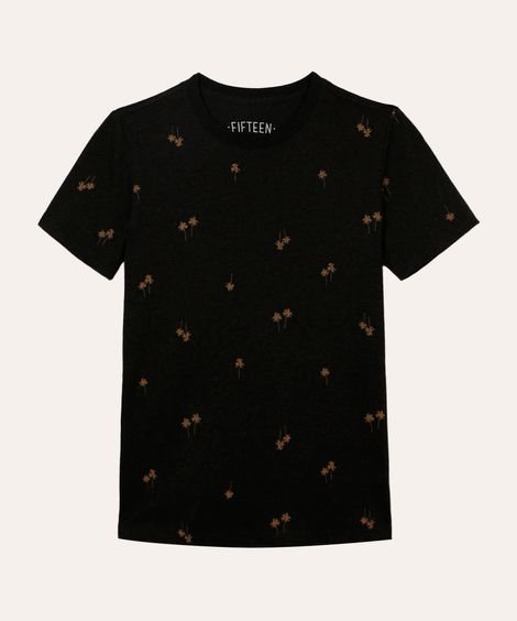 camiseta de algodão juvenil coqueiros manga curta preto