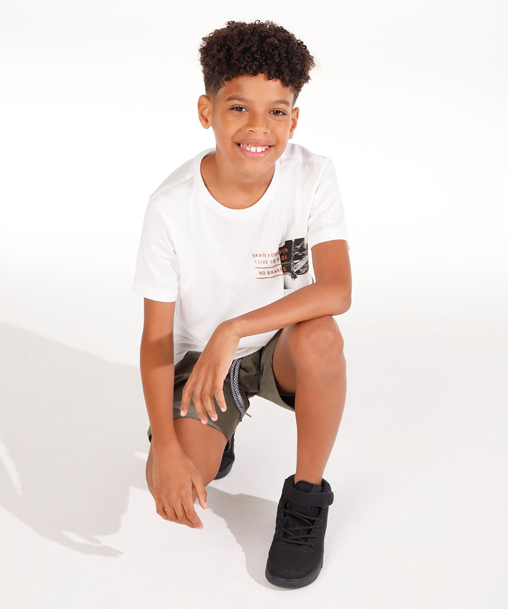 camiseta de algodão juvenil skate forever branca