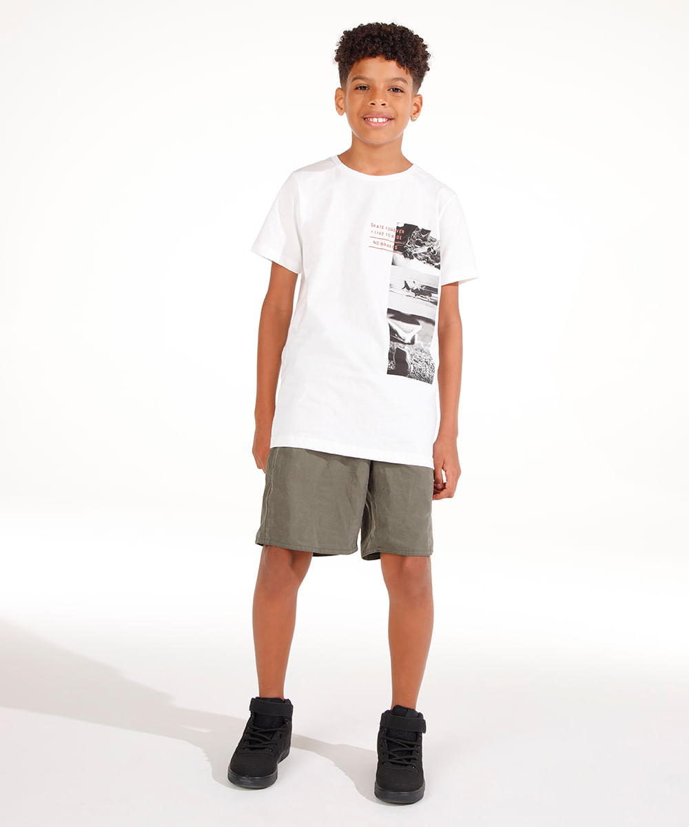 camiseta de algodão juvenil skate forever branca