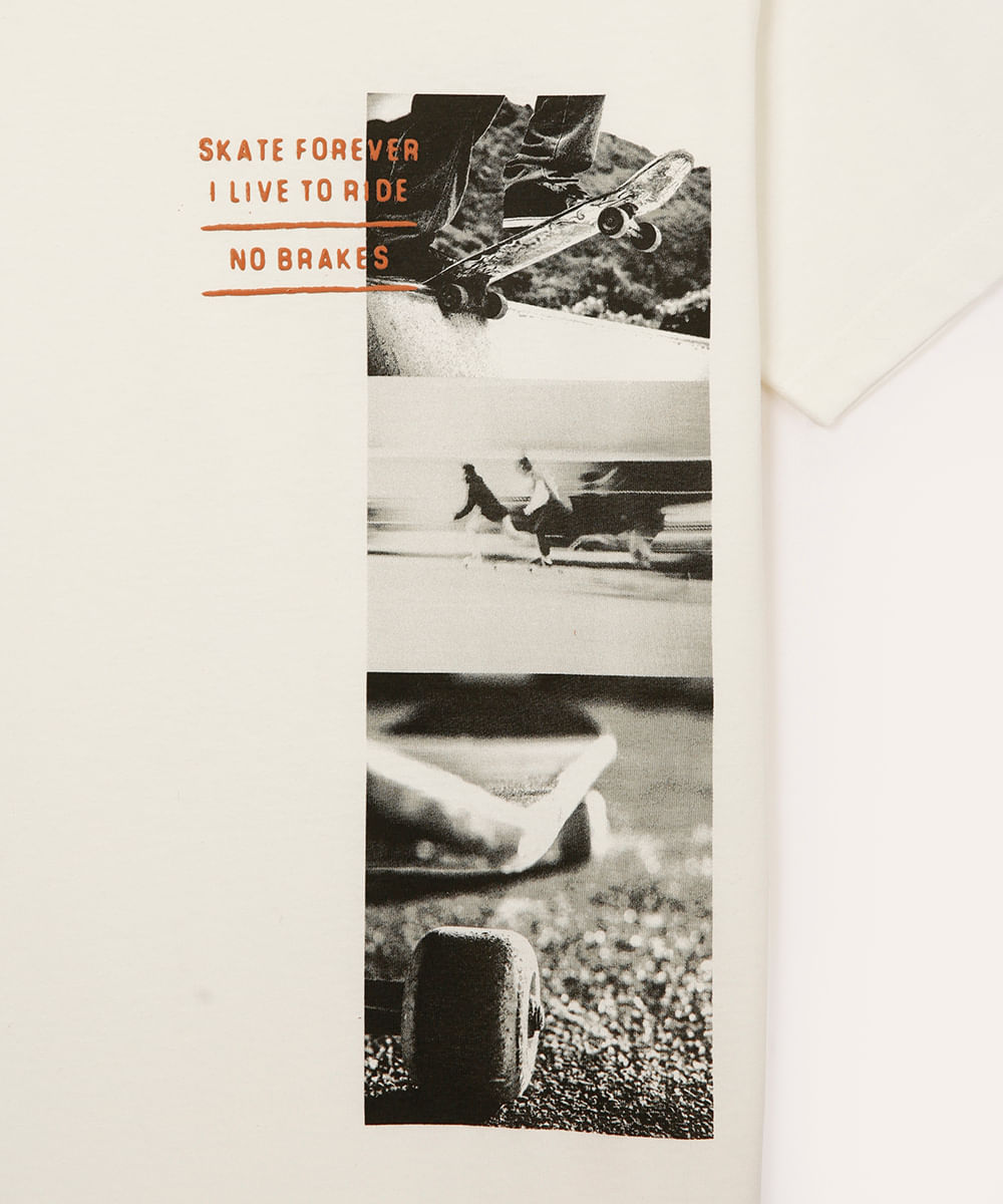 camiseta de algodão juvenil skate forever branca