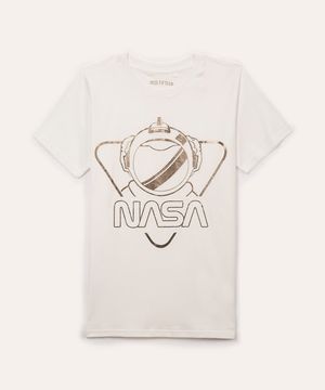camiseta juvenil de algodão nasa astronauta off white