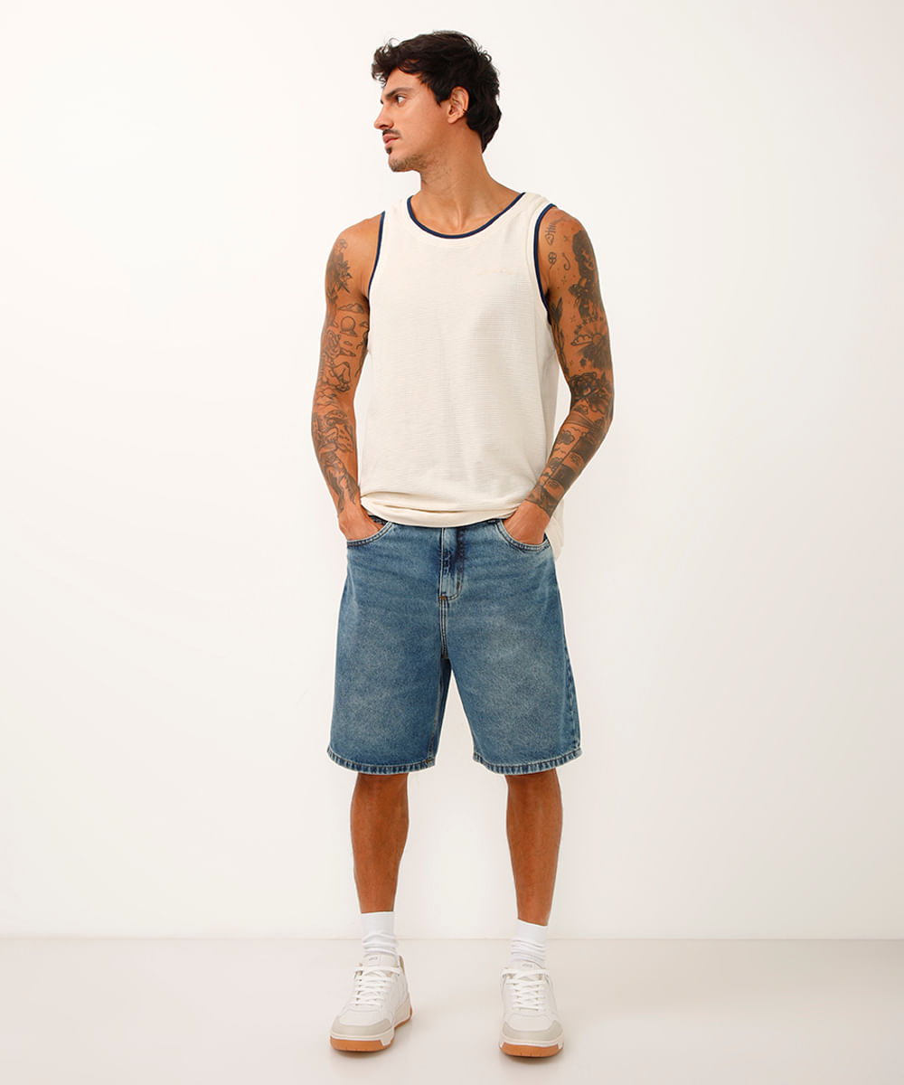 bermuda reta jeans azul