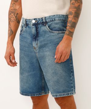 bermuda reta jeans azul