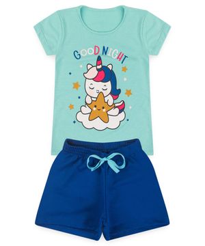 Pijama Infantil Verão Menina - Unicórnio - Azul