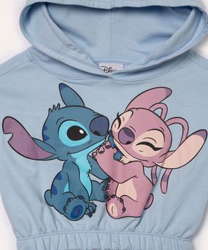 conjunto de moletom infantil stitch e angel com capuz azul