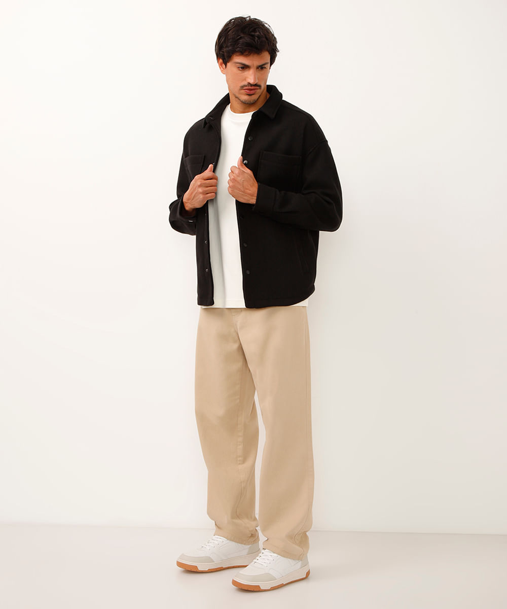 calça skater de sarja bege