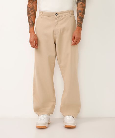 calça skater de sarja bege