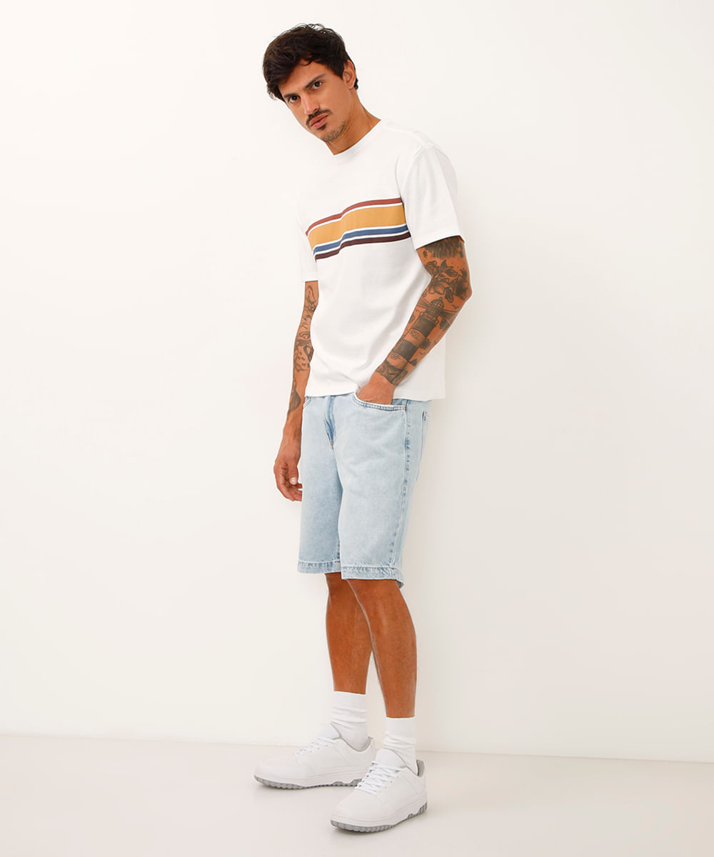 bermuda jeans reta azul