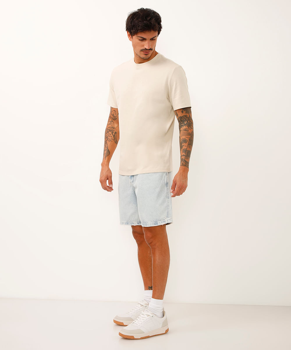 bermuda jeans reta azul
