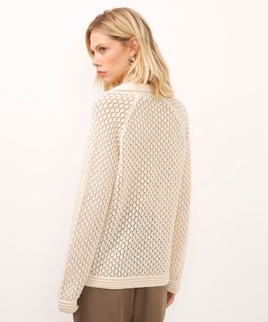 cardigan de tricot gola esporte bege