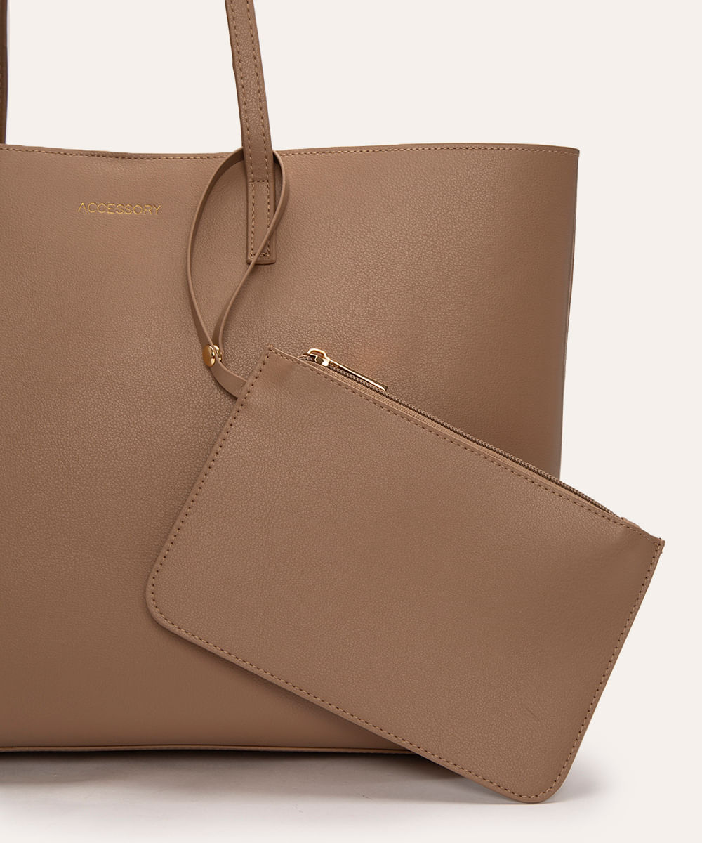 bolsa shopper com carteira bege