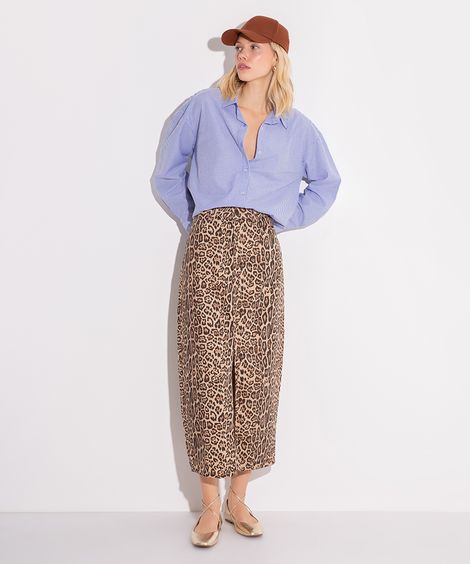 saia midi de sarja animal print colorida