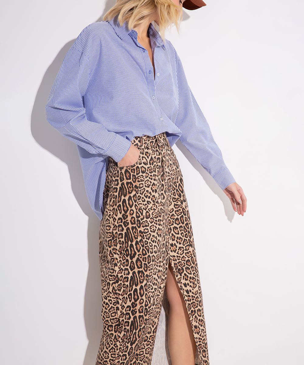 saia midi de sarja animal print colorida
