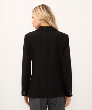 blazer de alfaiataria com ombreira e botões preto