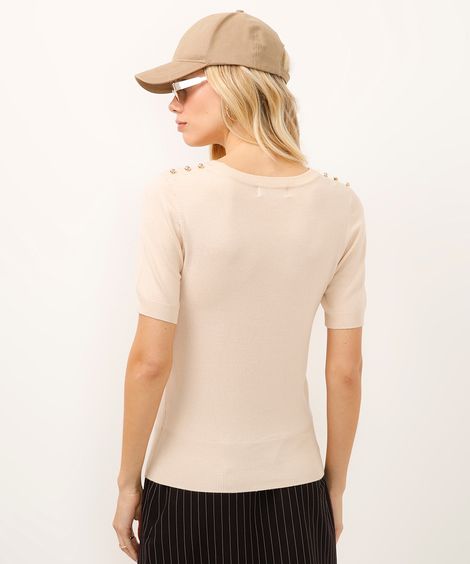 blusa de tricot manga curta com botões bege