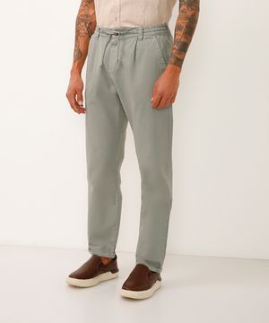 calça jogger reta de sarja com cordão verde