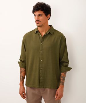 camisa com linho manga longa verde