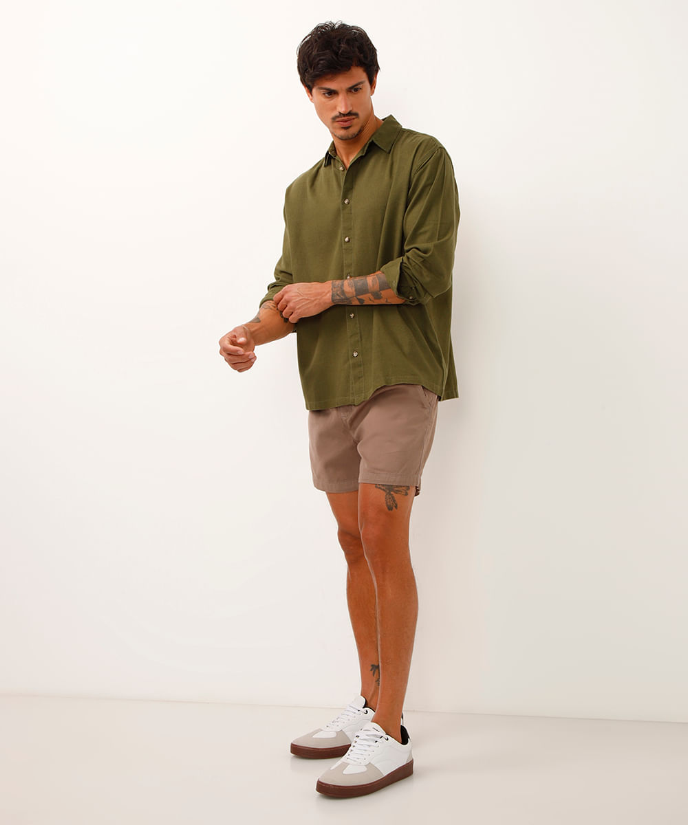 camisa com linho manga longa verde