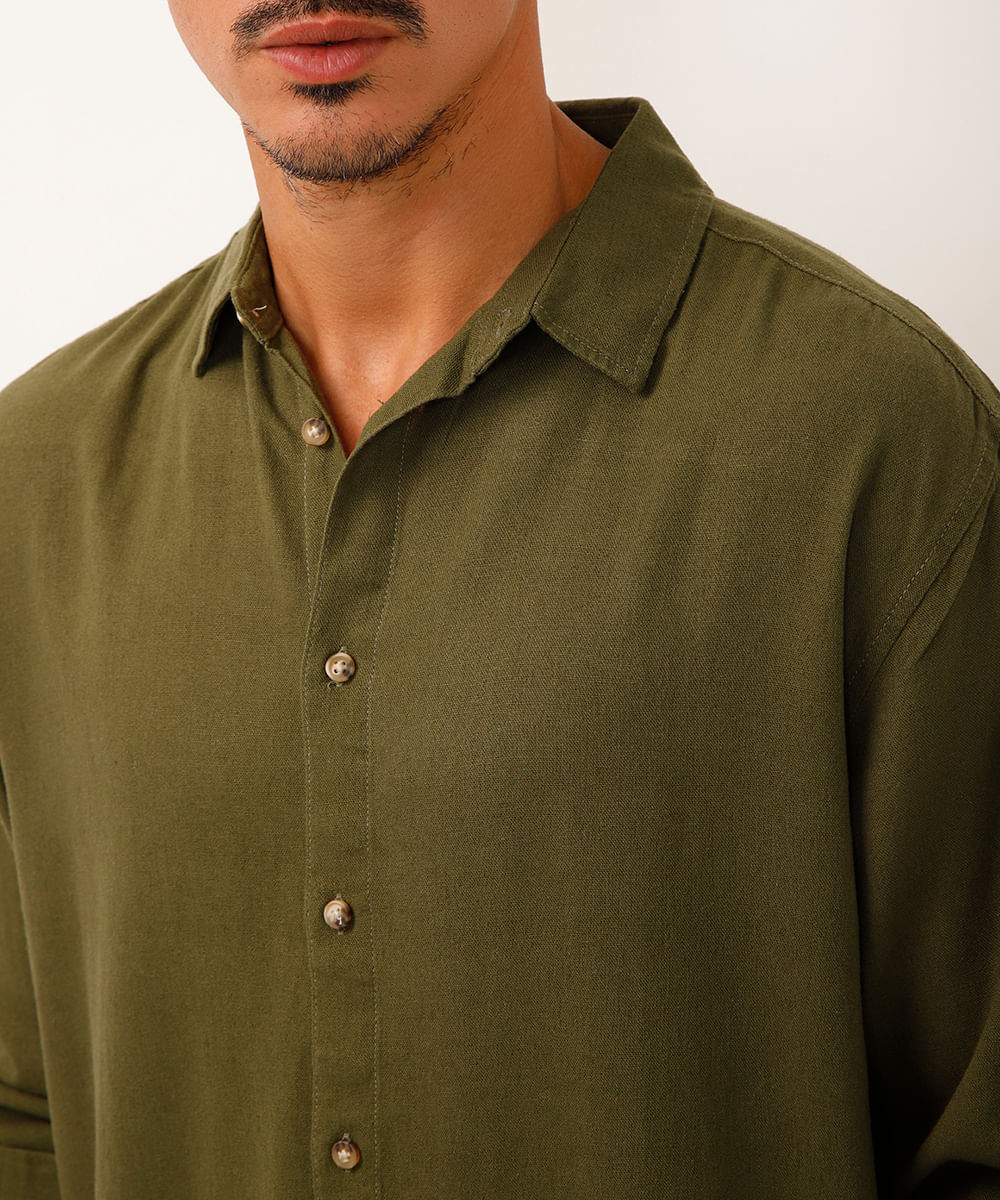 camisa com linho manga longa verde