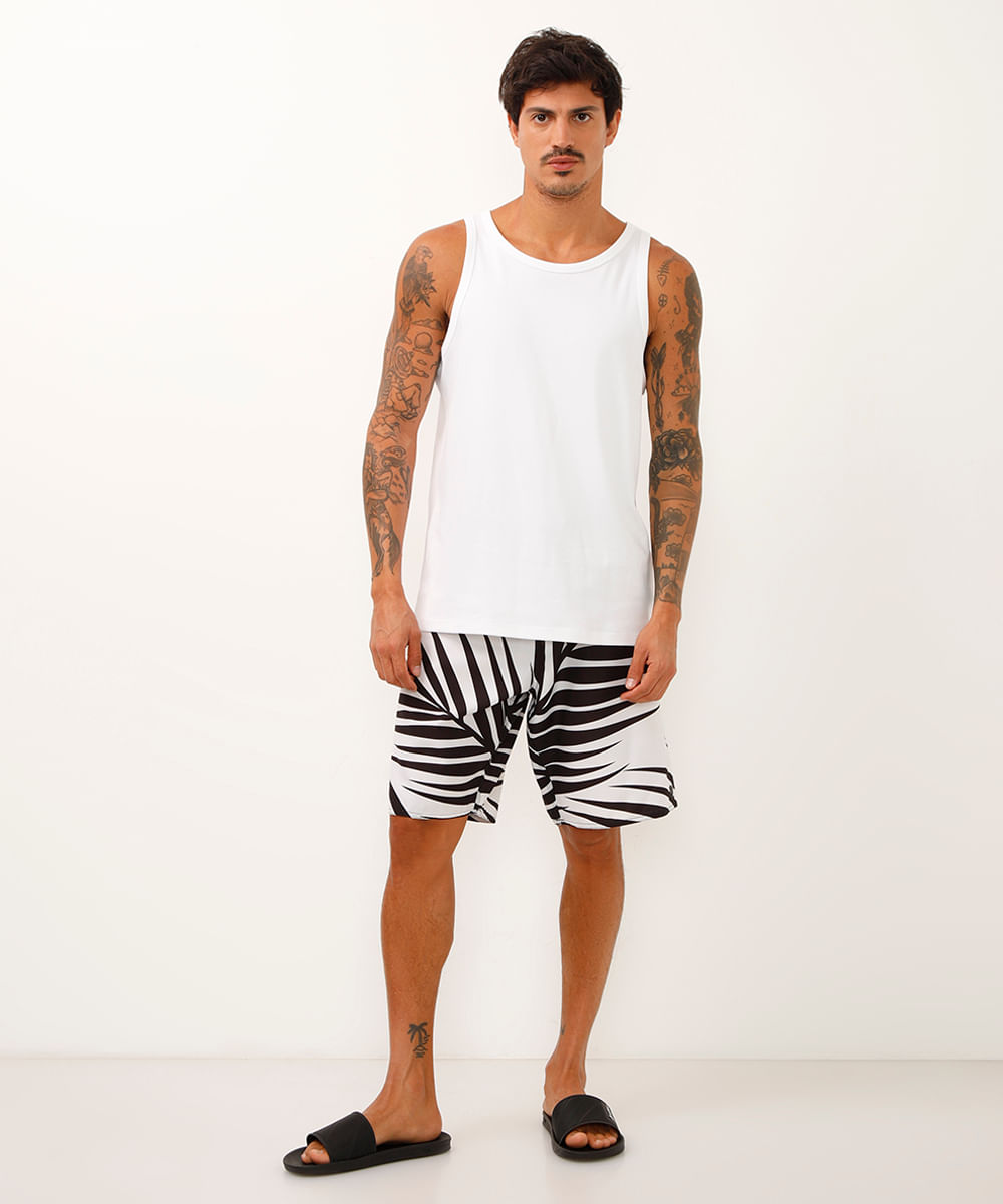 Bermuda Surf Estampada Folhagem Branca