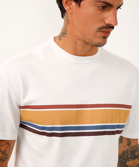 camiseta relaxed listras manga curta off white