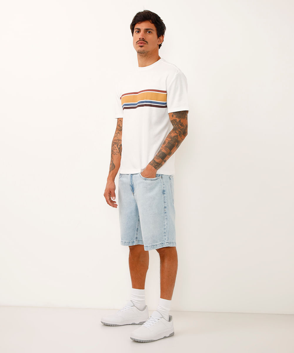 camiseta relaxed listras manga curta off white