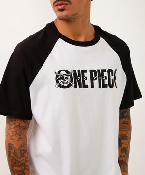 camiseta de algodão one piece manga curta raglan off white