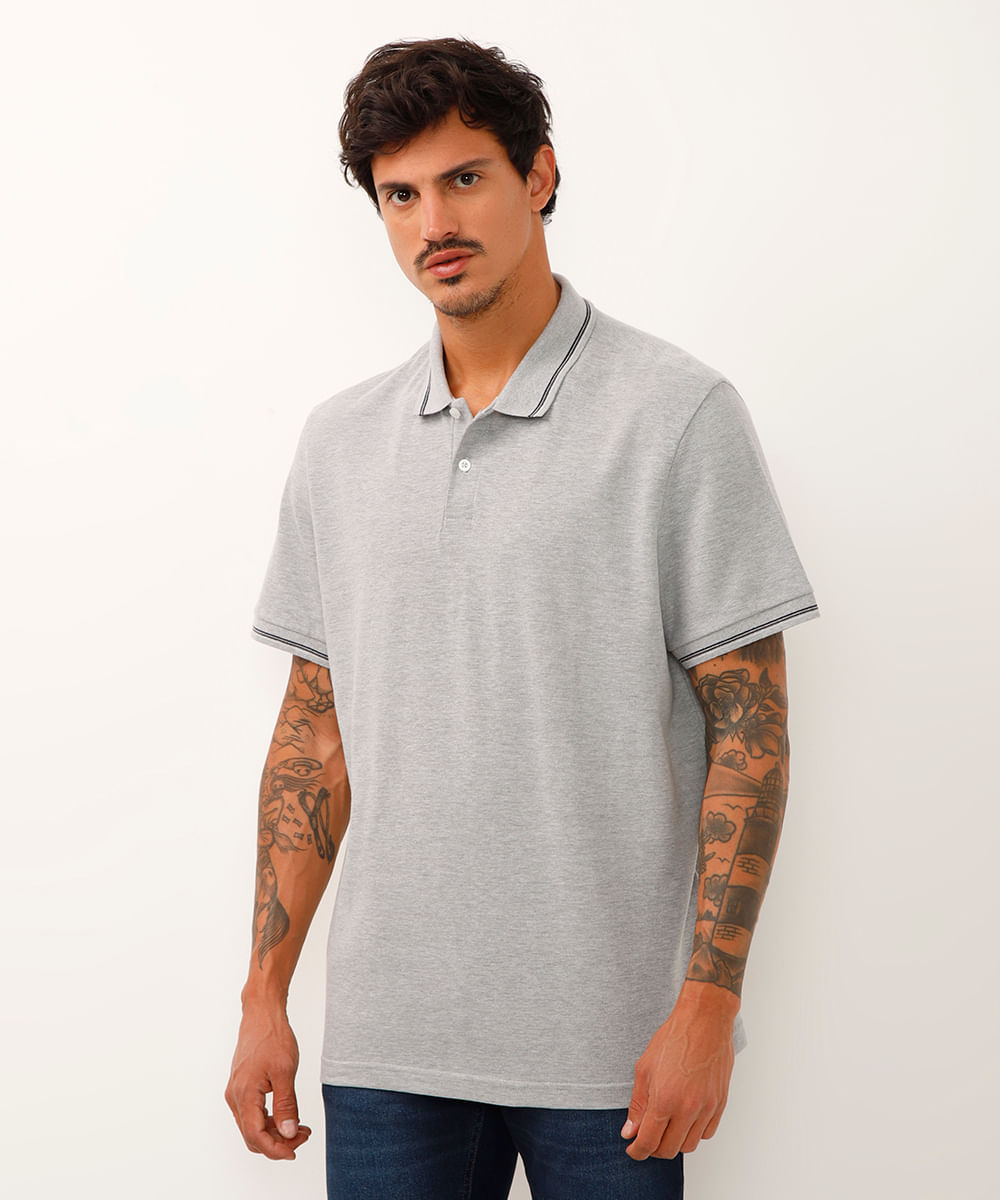 polo básica tradicional piquet cinza
