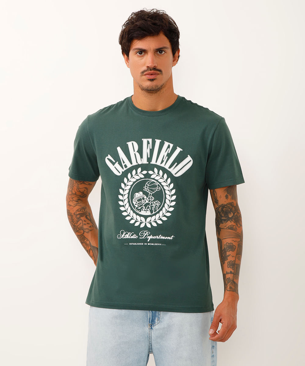 camiseta comfort  de algodão garfield verde