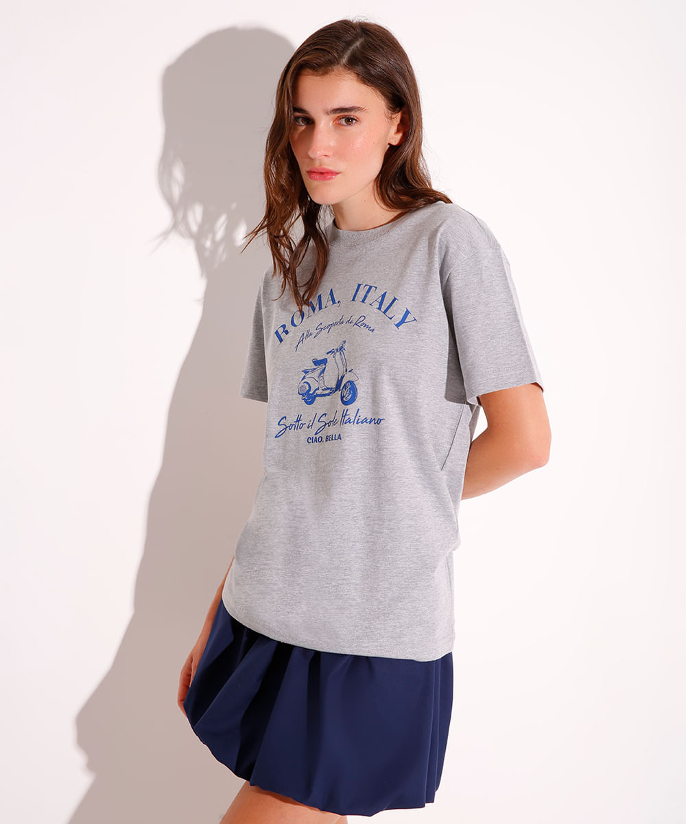 camiseta de algodão roma italy mindset cinza