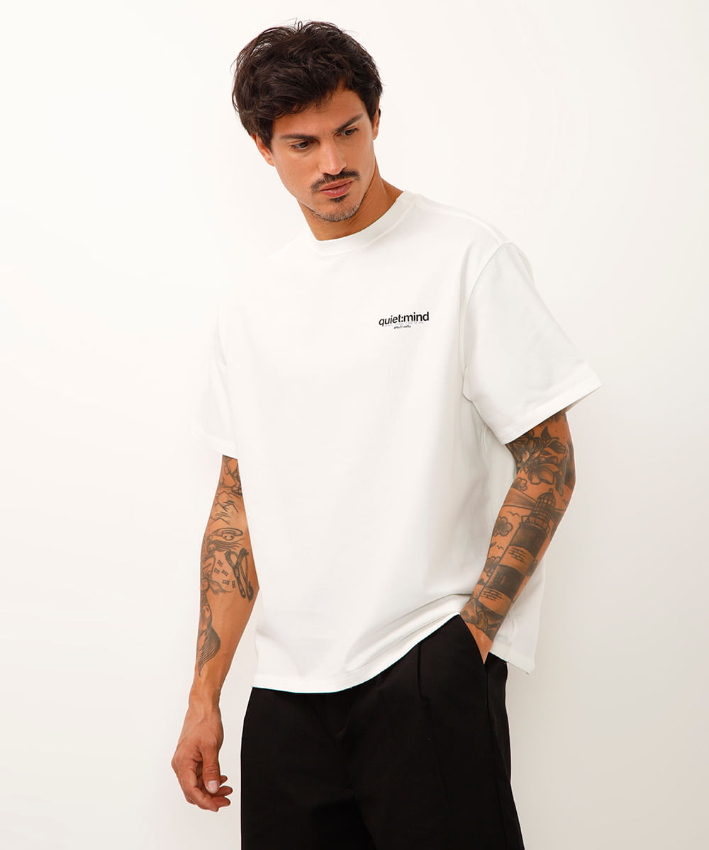 camiseta de algodão quiet mind off white