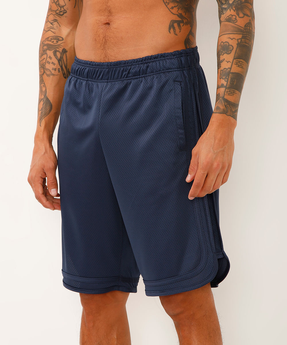 bermuda esportiva masculina com nervuras azul