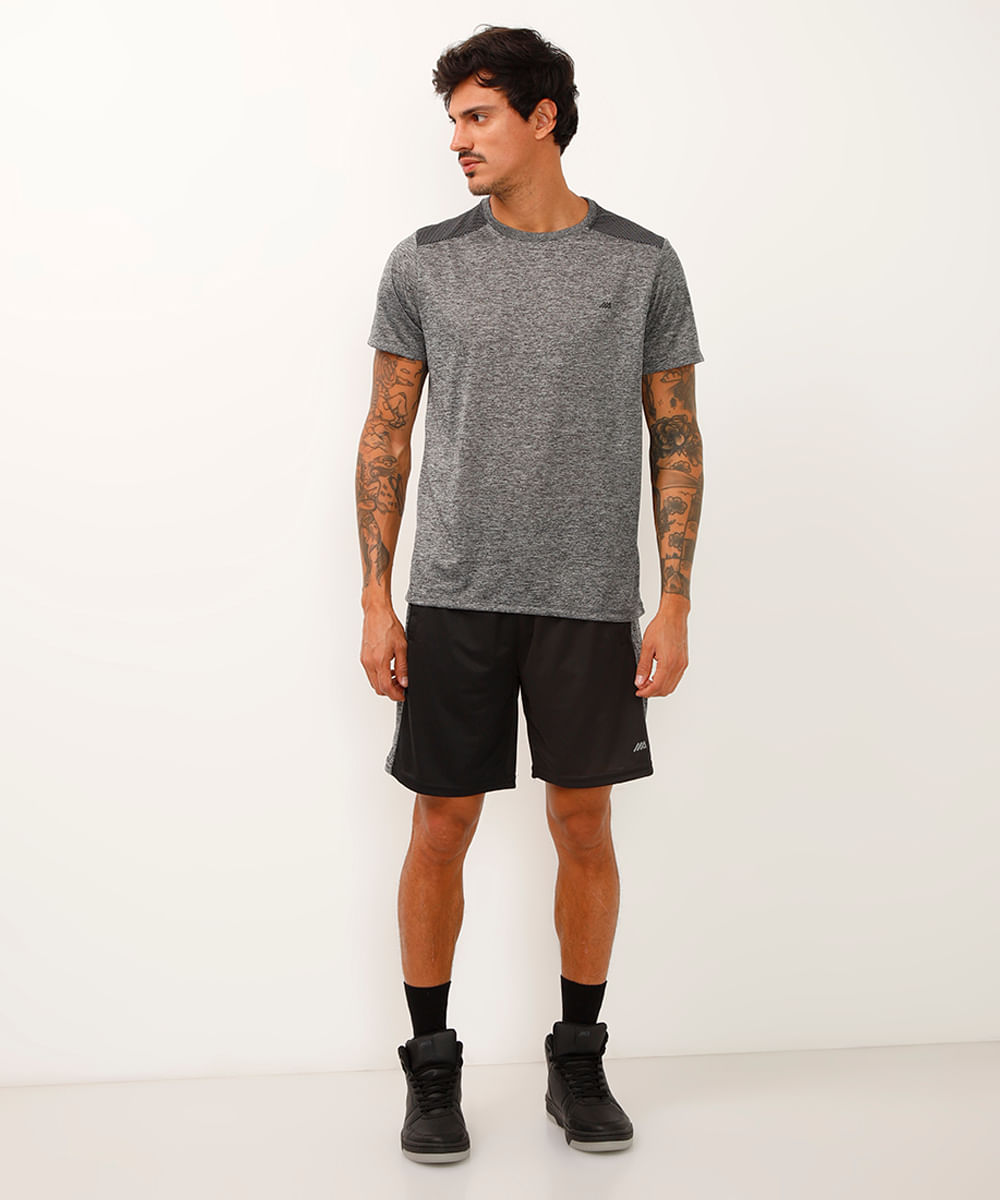 camiseta masculina esportiva ace com recorte - cinza mescla