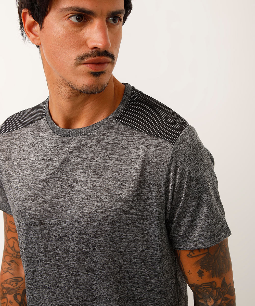 camiseta masculina esportiva ace com recorte - cinza mescla