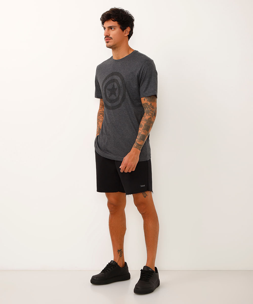 camiseta manga curta capitão américa cinza mescla escuro