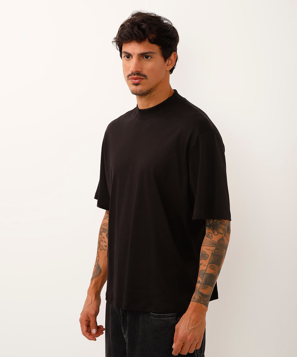 camiseta de algodão peruano manga curta preto