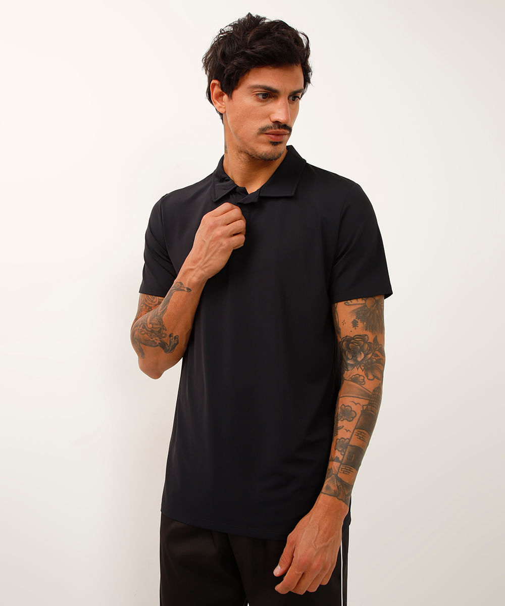 polo de poliamida esportiva preto