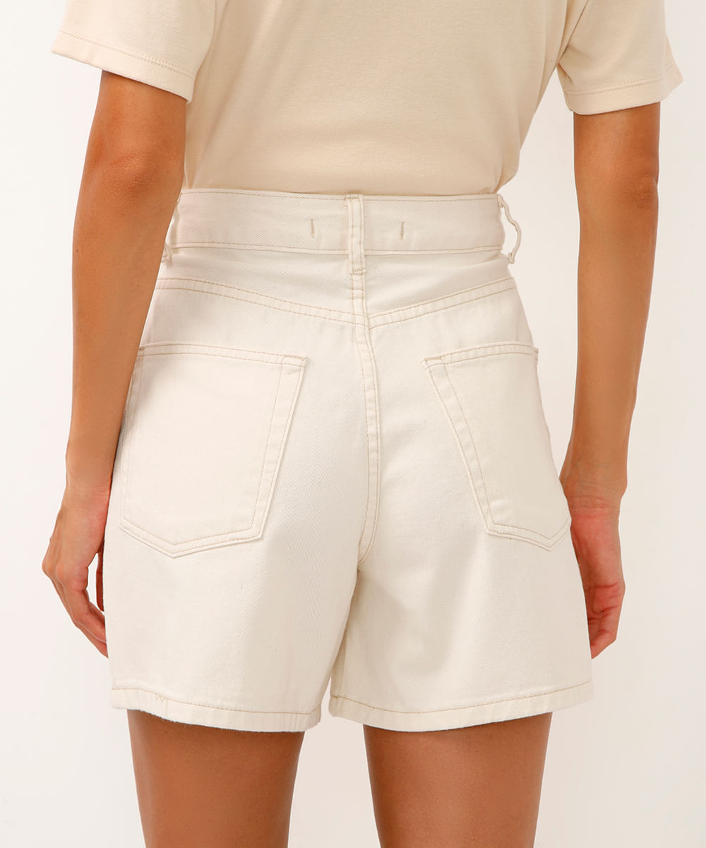 bermuda mom de sarja cintura alta bege