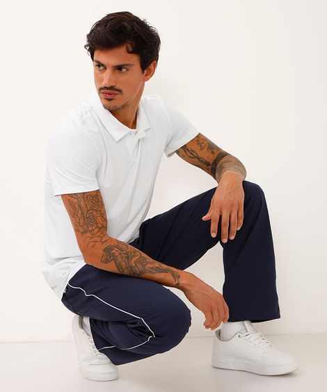 Calça Masculina Esportiva Básica com Vivo Contrastante Azul Marinho
