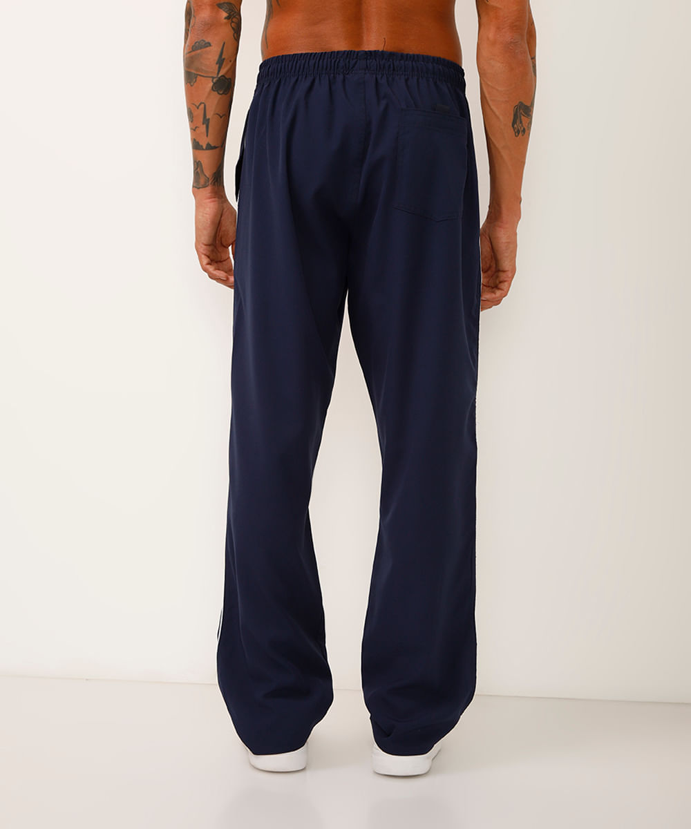 Calça Masculina Esportiva Básica com Vivo Contrastante Azul Marinho